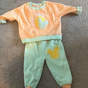 Peach & Mint Kids Matching Set with Mickey Applique
